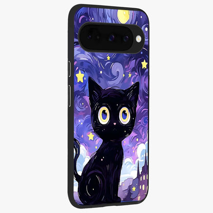 Abstract Cat Art Glass Case upright view showcasing creative feline illustration and aesthetic artistic style.