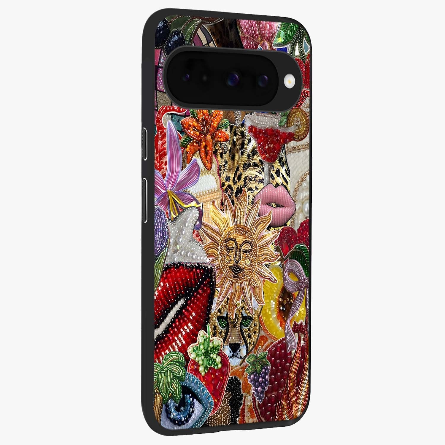 Beaded Fashion Jungle Glass Case upright view showcasing tropical jungle aesthetic with decorative bead elements.