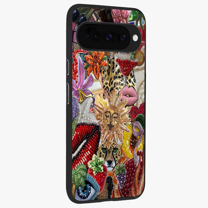 Beaded Fashion Jungle Glass Case upright view showcasing tropical jungle aesthetic with decorative bead elements.