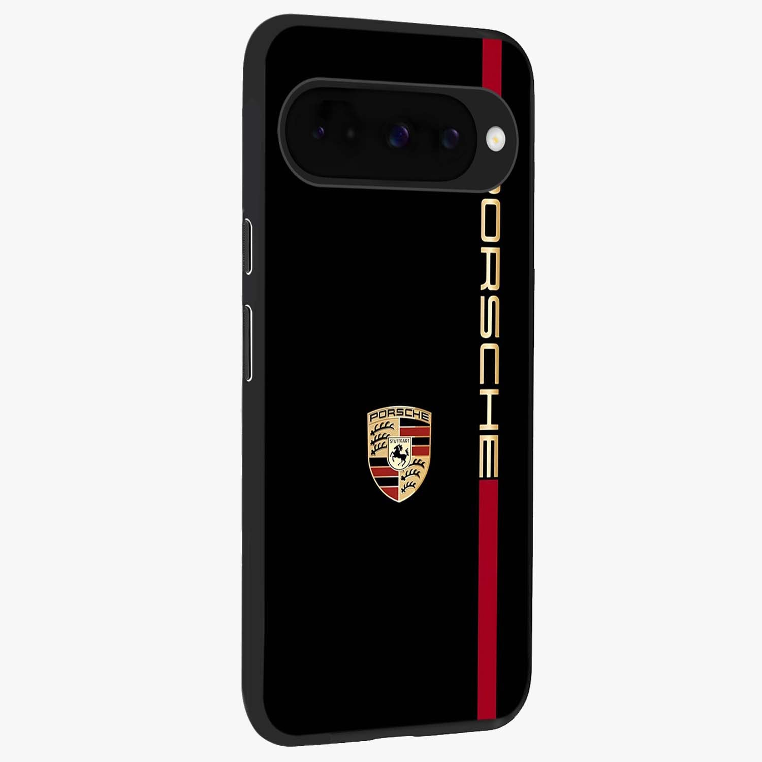 Black Minimal Porsche Glass Case upright view showcasing stylish automotive artwork with bold minimal theme.