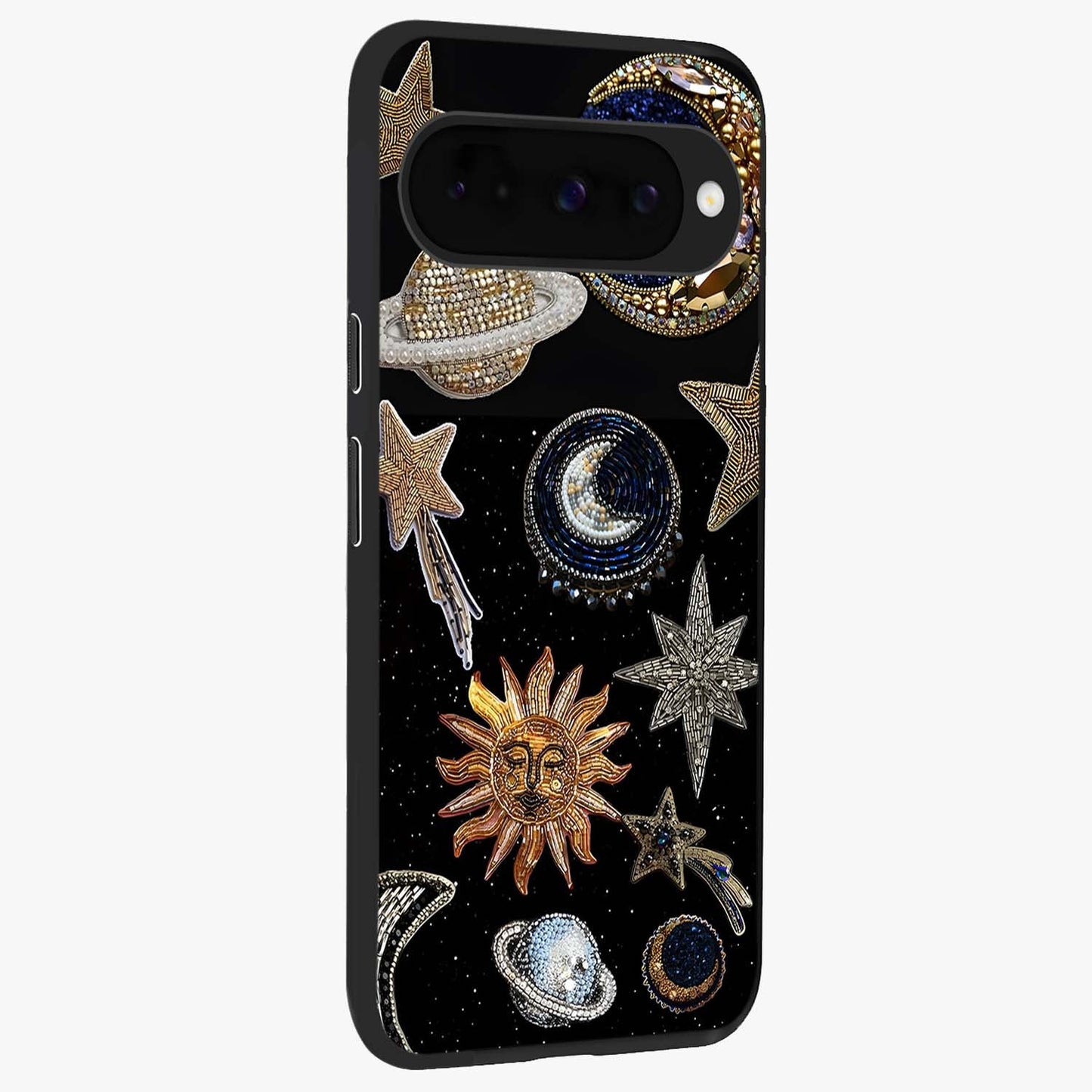 Celestial Gem Constellations Glass Case upright view showcasing cosmic constellation artwork with celestial aesthetic style.