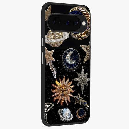 Celestial Gem Constellations Glass Case upright view showcasing cosmic constellation artwork with celestial aesthetic style.