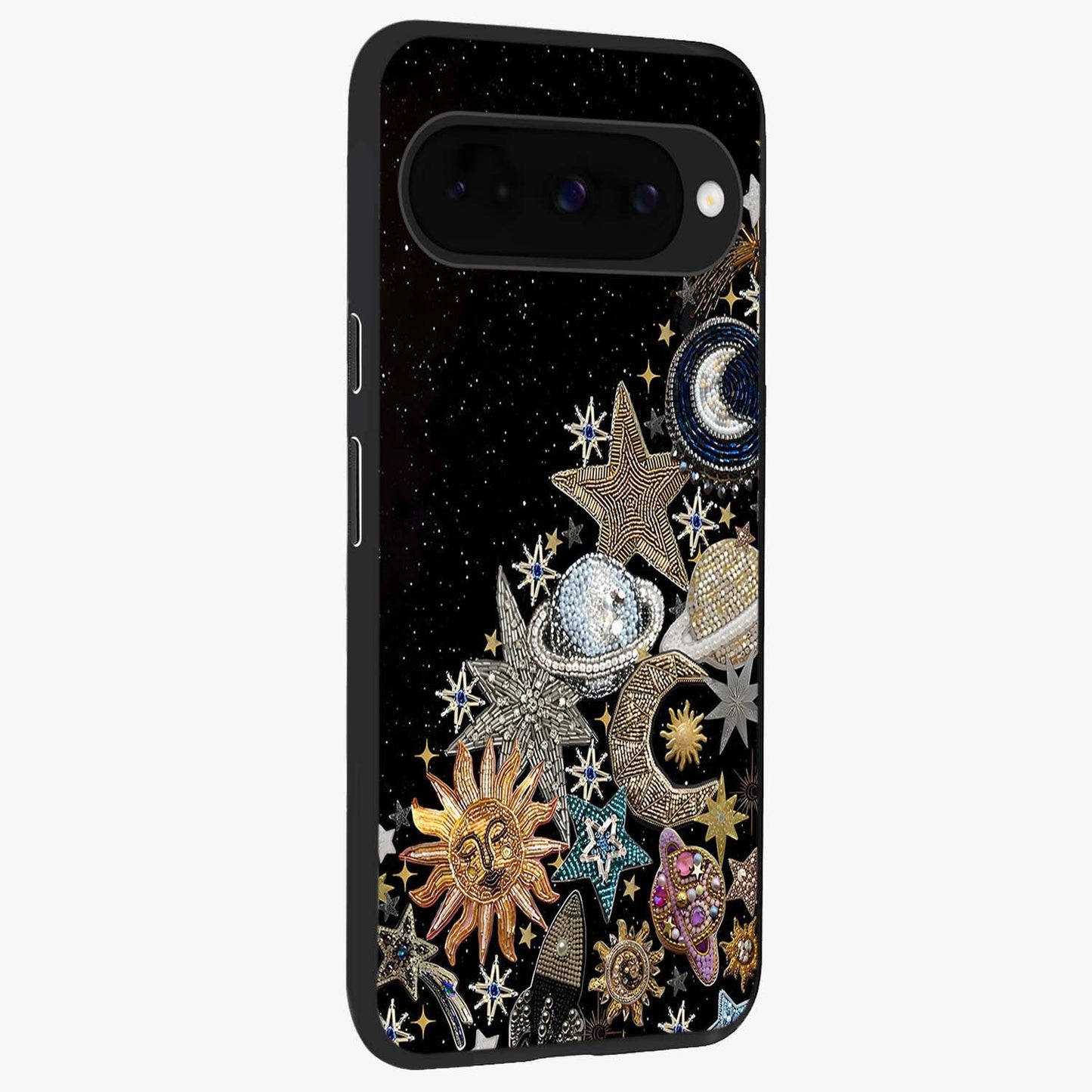 Cosmic Sparkle Dreams Glass Case upright view showcasing glowing cosmic artwork with magical galaxy theme.
