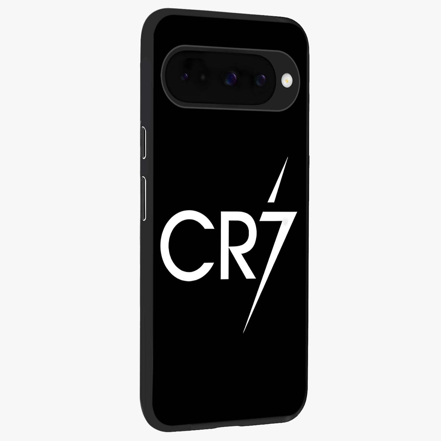Cr7 Elite Strike Glass Case upright view showcasing energetic football inspired design with modern sports aesthetic.