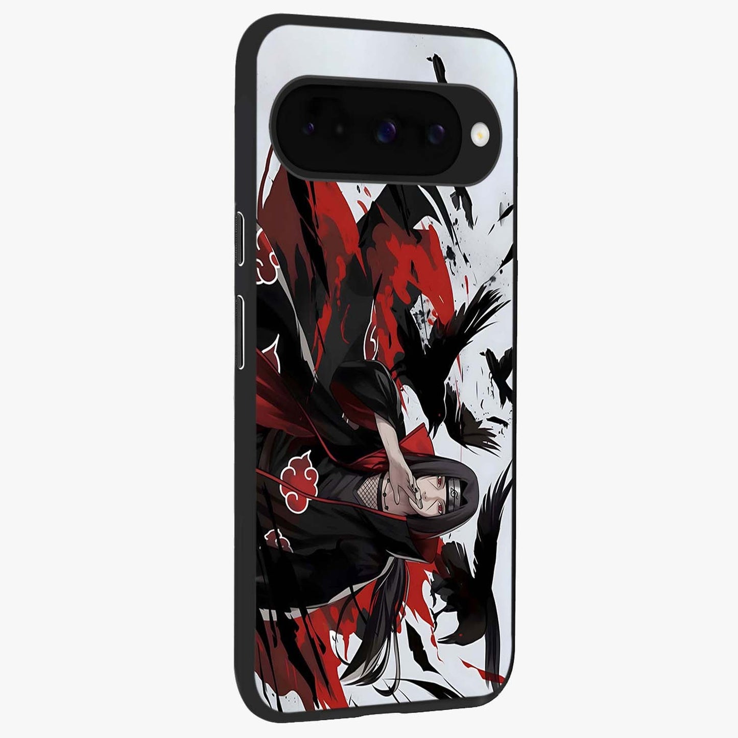Crimson Crow Illusion Glass Case upright view showcasing striking crow illusion artwork with intense crimson theme.