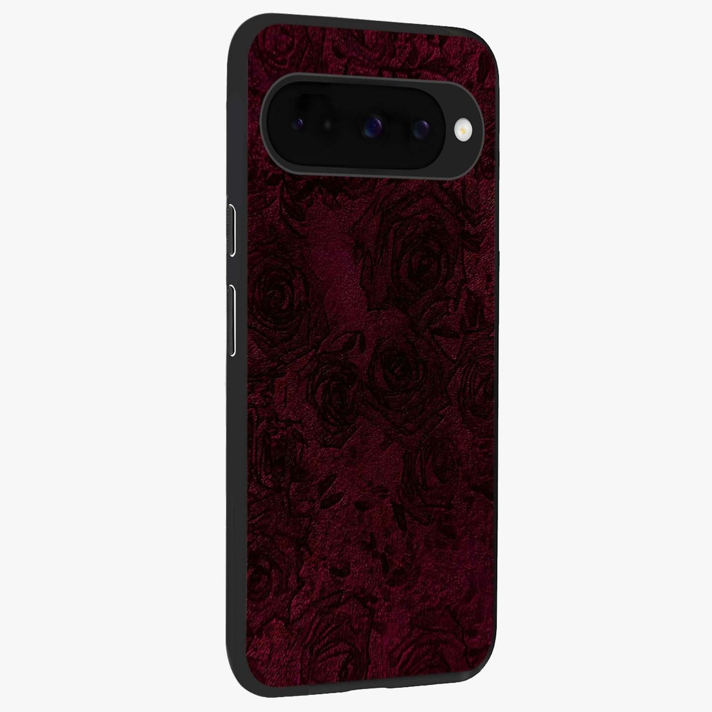 Crimson Fade Flow Glass Case upright view showcasing dynamic crimson flow artwork with stylish abstract theme.