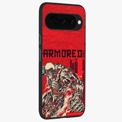 Crimson Mecha Titan Glass Case upright view showcasing dynamic robotic titan design with sci-fi inspired theme.