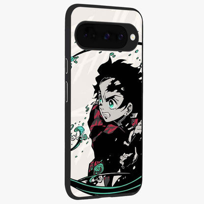 Demon Slayer Glass Case upright view showcasing powerful anime artwork with intense warrior theme.