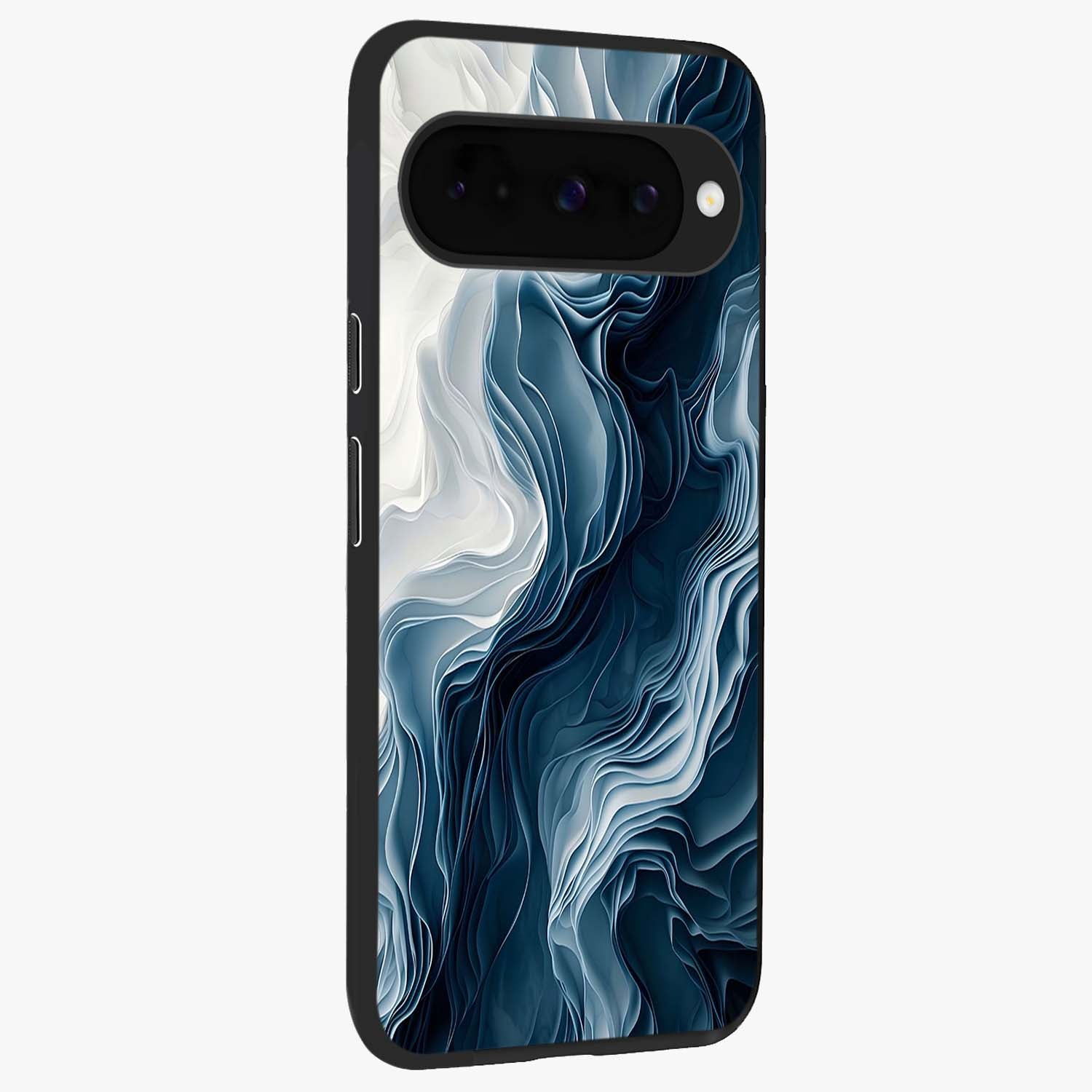 Ethereal Paper Marble Glass Case upright view showcasing smooth marble artwork with refined minimalist theme.