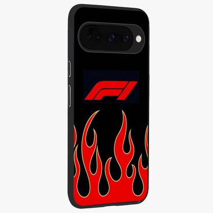 Fire F11 Glass Case upright view showcasing dynamic flame artwork with intense visual theme.