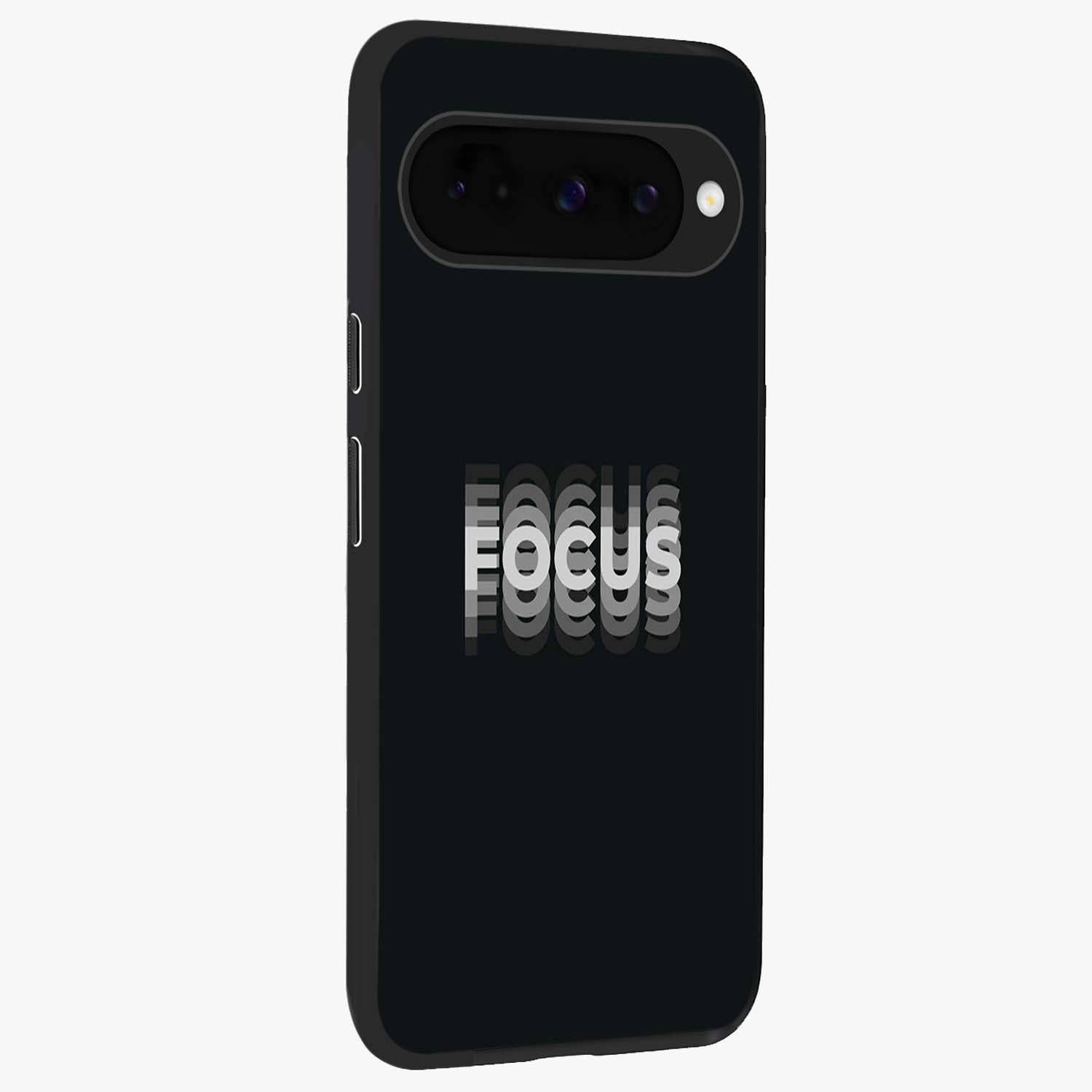Focus Mode On Glass Case upright view showcasing strong typography statement with sleek motivational theme.