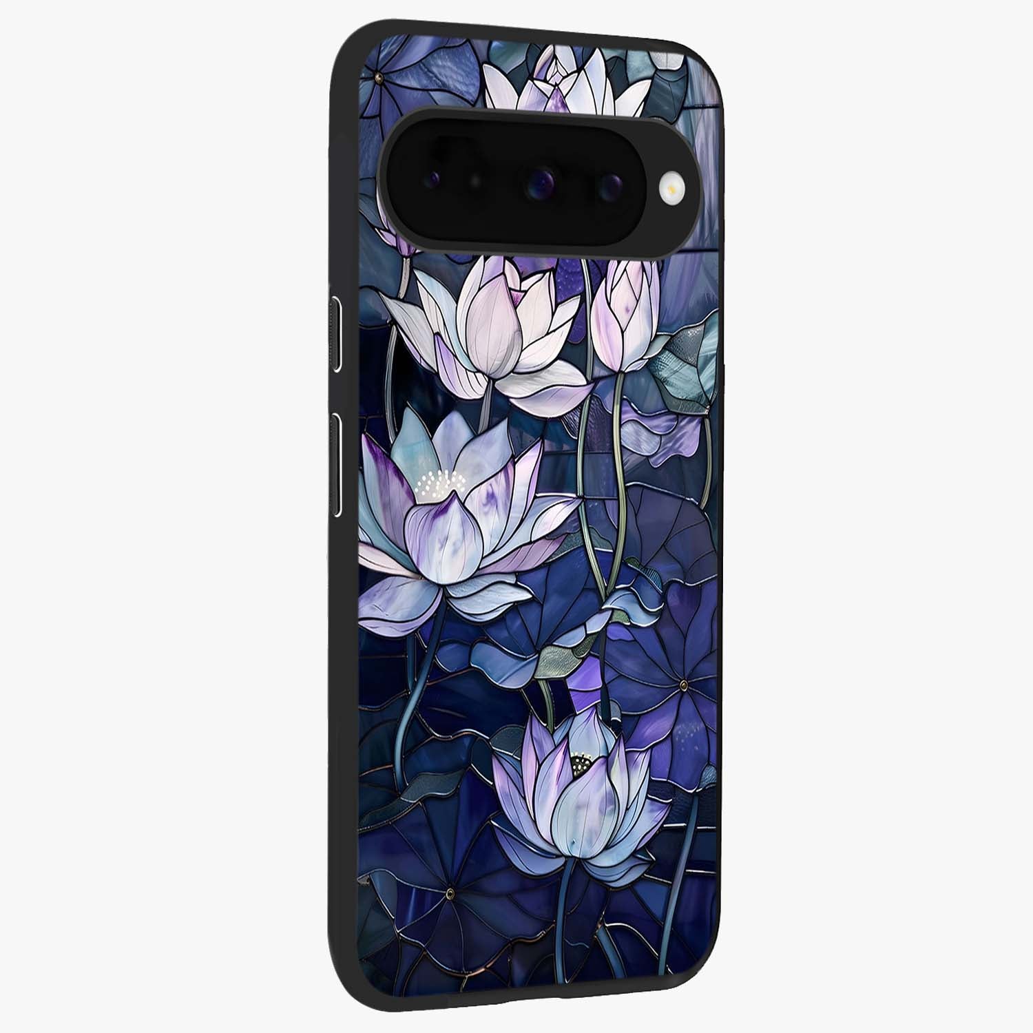 Gloss Petal Rush Glass Case upright view showcasing dynamic floral petal artwork with modern botanical theme.
