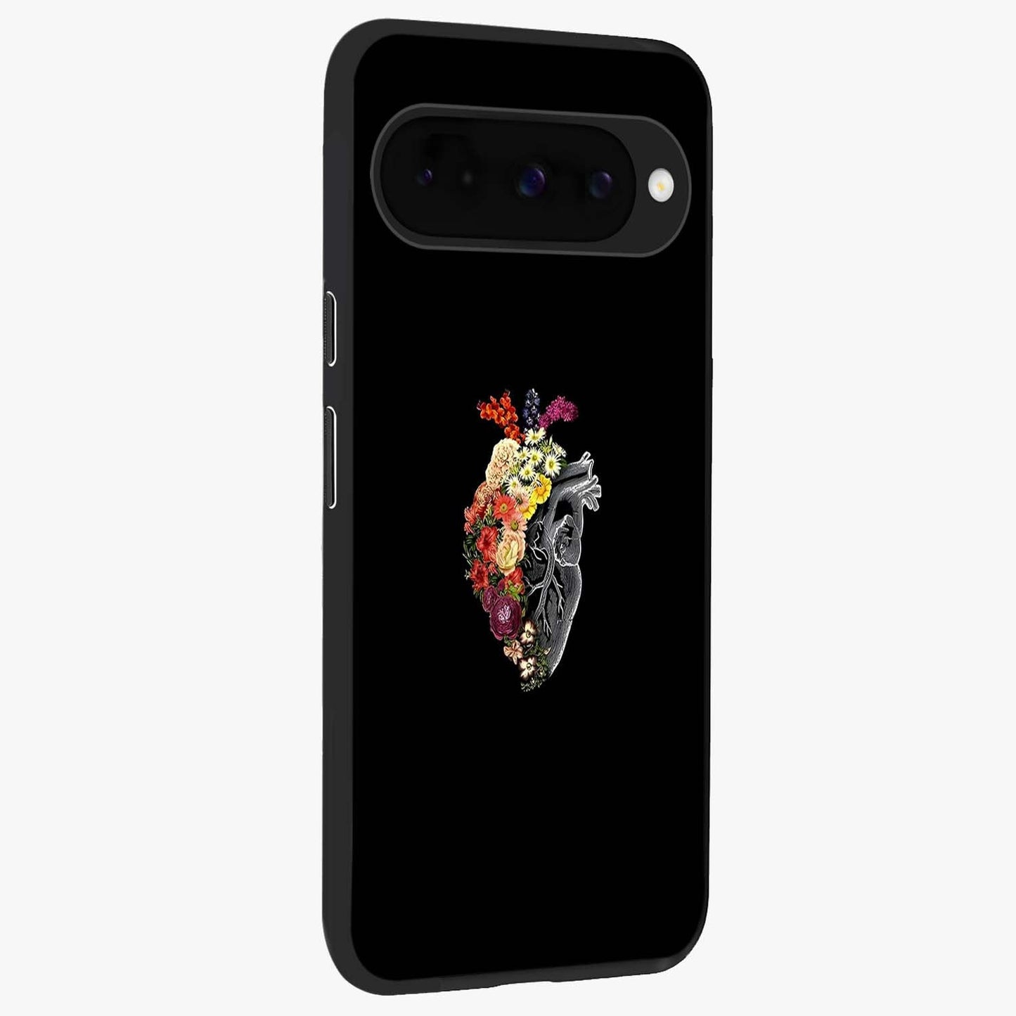 Heart With Flowers Glass Case upright view showcasing decorative heart and floral artwork with sweet romantic theme.