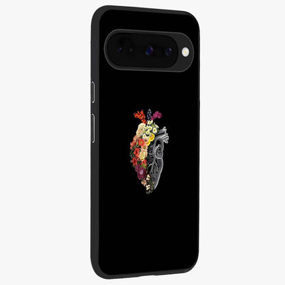 Heart With Flowers Glass Case upright view showcasing decorative heart and floral artwork with sweet romantic theme.