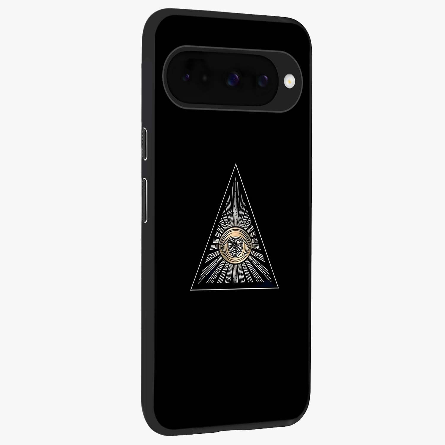 Illuminati Evil Glass Case upright view showcasing striking illuminati artwork with mysterious symbolic theme.