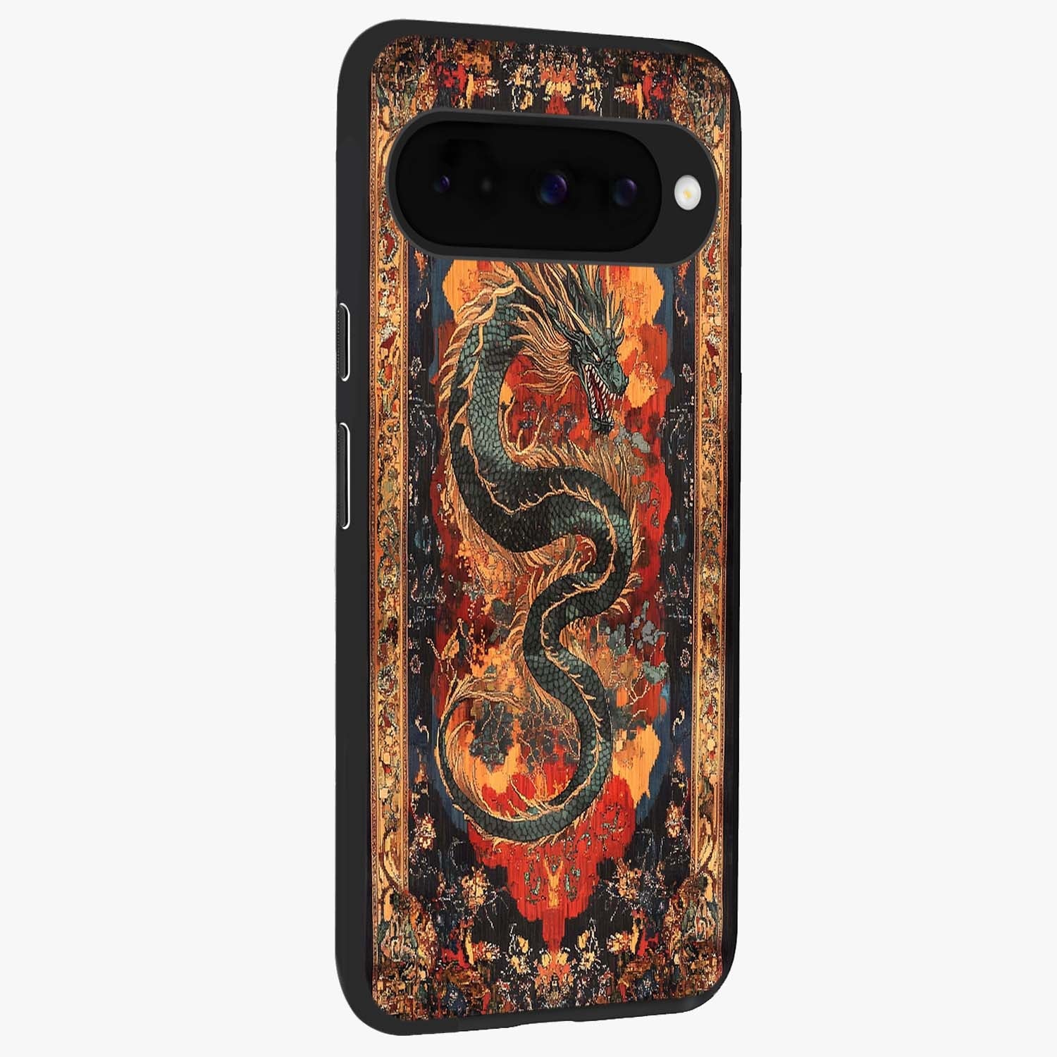 Inferno Dragon Soul Glass Case upright view showcasing intense dragon artwork with fantasy fire theme.