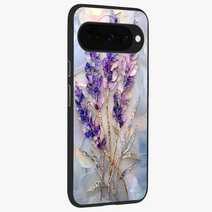 Lavender Dream Glow Glass Case upright view showcasing radiant lavender glow artwork with calming dreamy theme.