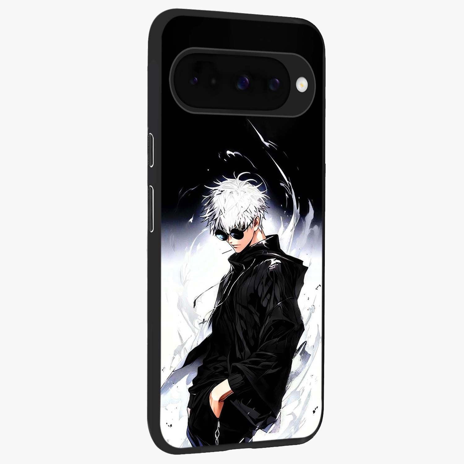 Limitless Shadow King Glass Case upright view showcasing bold shadow warrior artwork with epic fantasy theme.