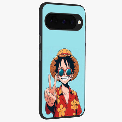 Luffy Summer Anime Vibe Glass Case upright view showcasing dynamic anime artwork with bright adventurous theme.