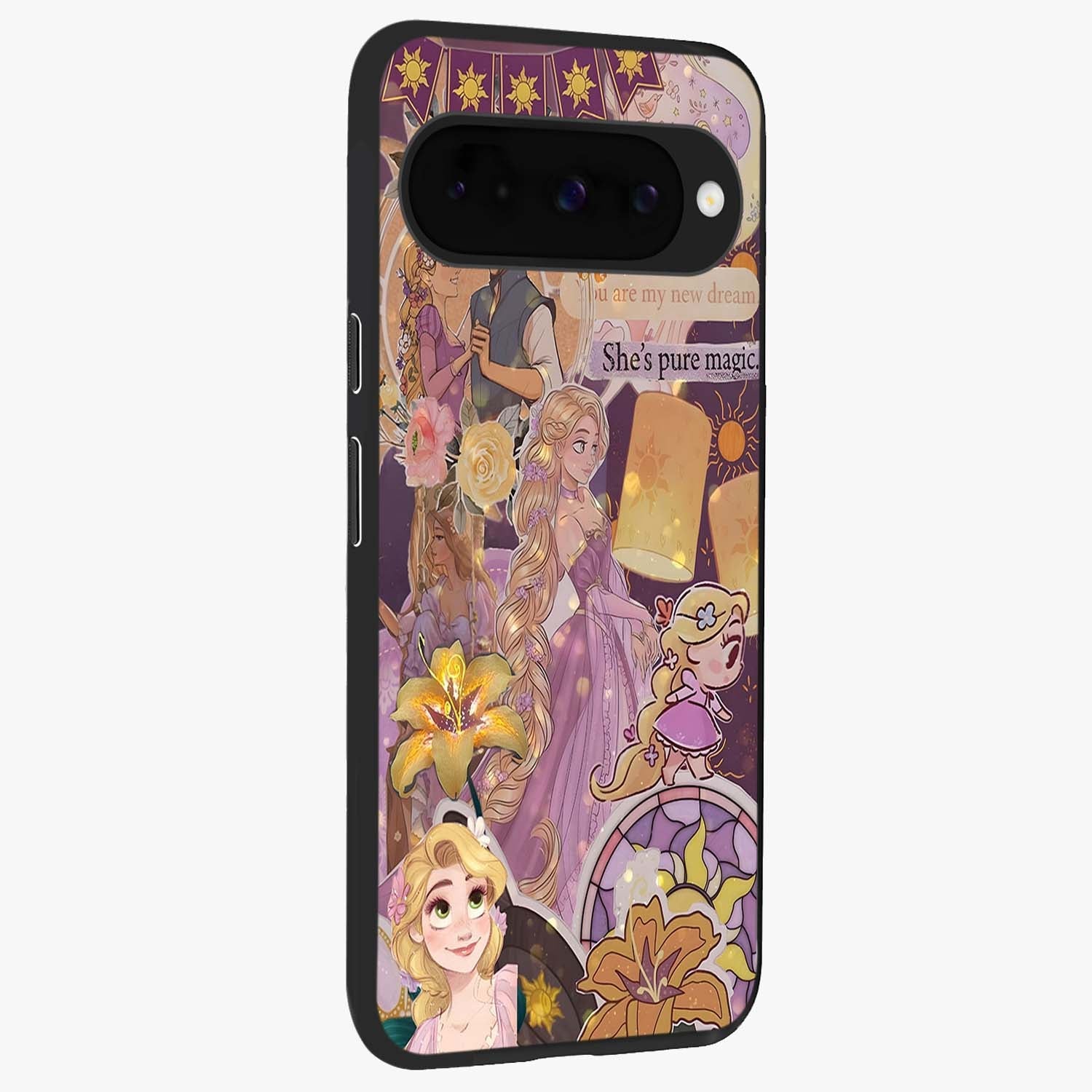 Magical Tangled Dream Glass Case upright view showcasing enchanting artistic artwork with dreamy fantasy theme.