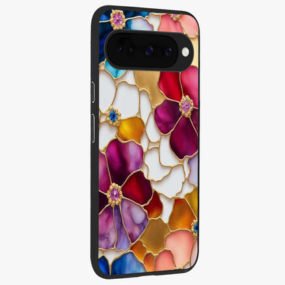 Marble Flower Pattern Glass Case upright view showcasing decorative marble flower artwork with refined style.