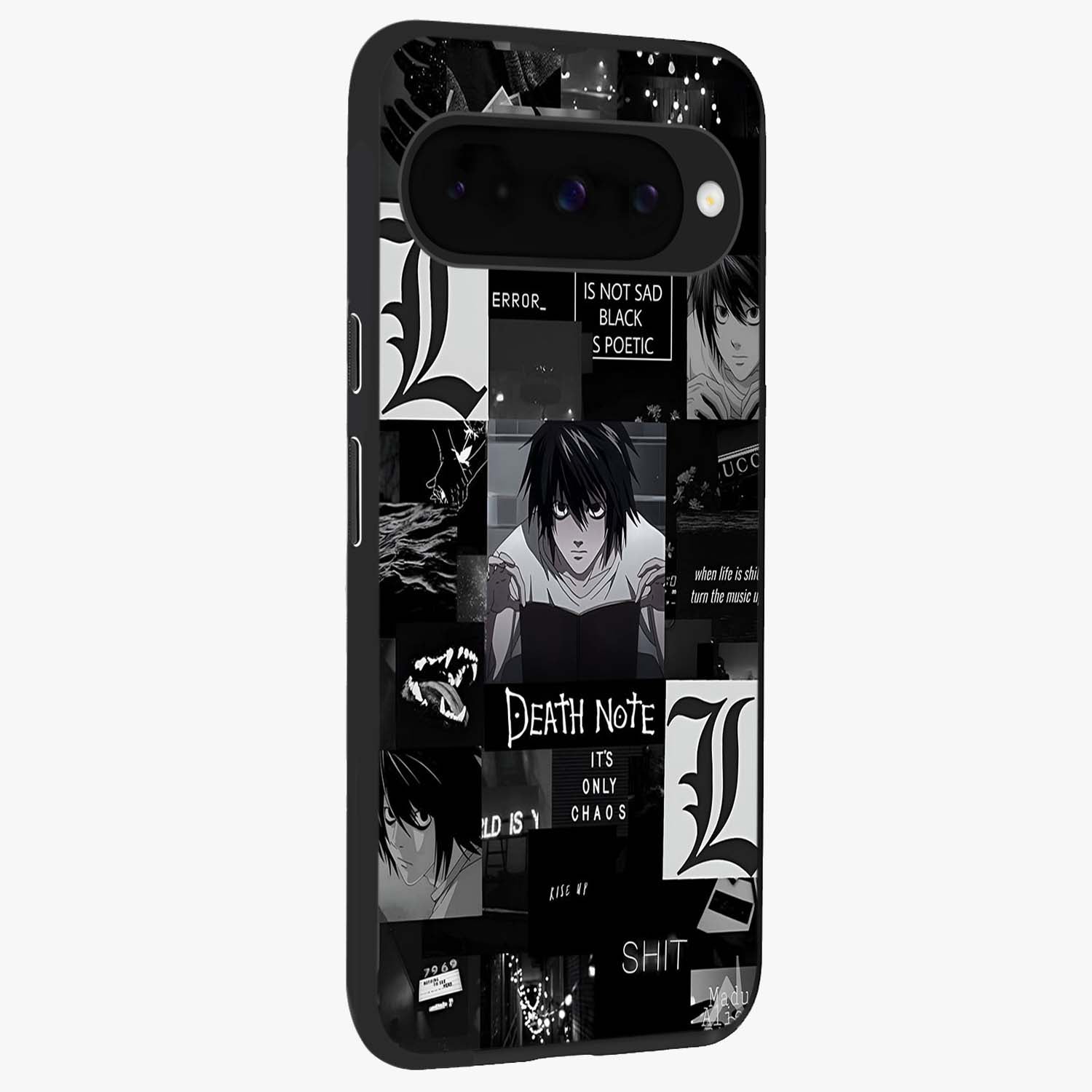 Midnight Chaos Mind Glass Case upright view showcasing expressive abstract artwork with bold dark theme.