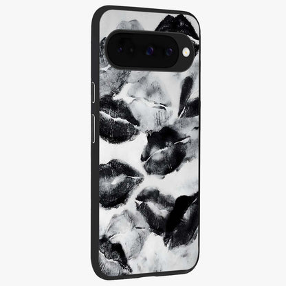 Midnight Kiss Marks Glass Case upright view showcasing stylish kiss mark artwork with trendy romantic theme.