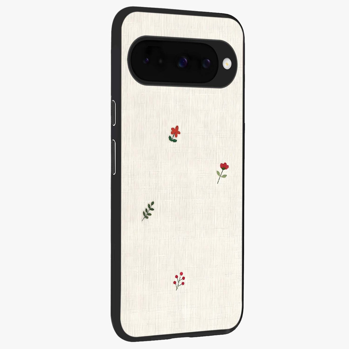 Minimalistic Blue With White Flower Pattern Glass Case upright view showcasing clean white flower artwork with calming blue theme.