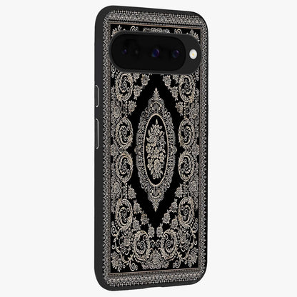 Noir Bloom Elegance Glass Case upright view showcasing graceful floral artwork with luxurious dark theme.
