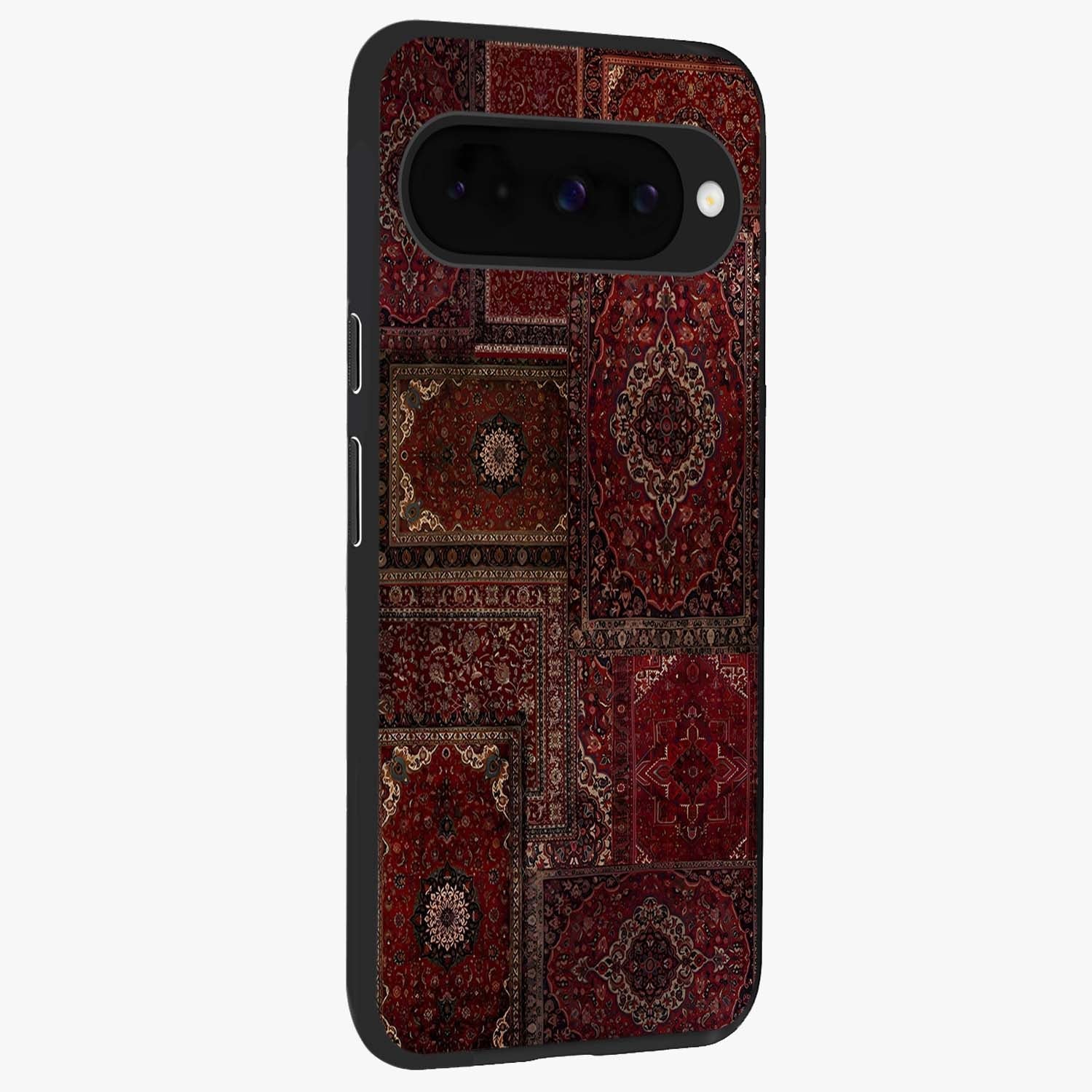 Persian Velvet Tale Glass Case upright view showcasing elegant Persian artwork with classic heritage theme.