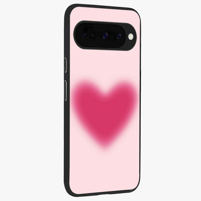 Pink Aura Heart Glass Case upright view showcasing romantic heart artwork with soft pastel theme.