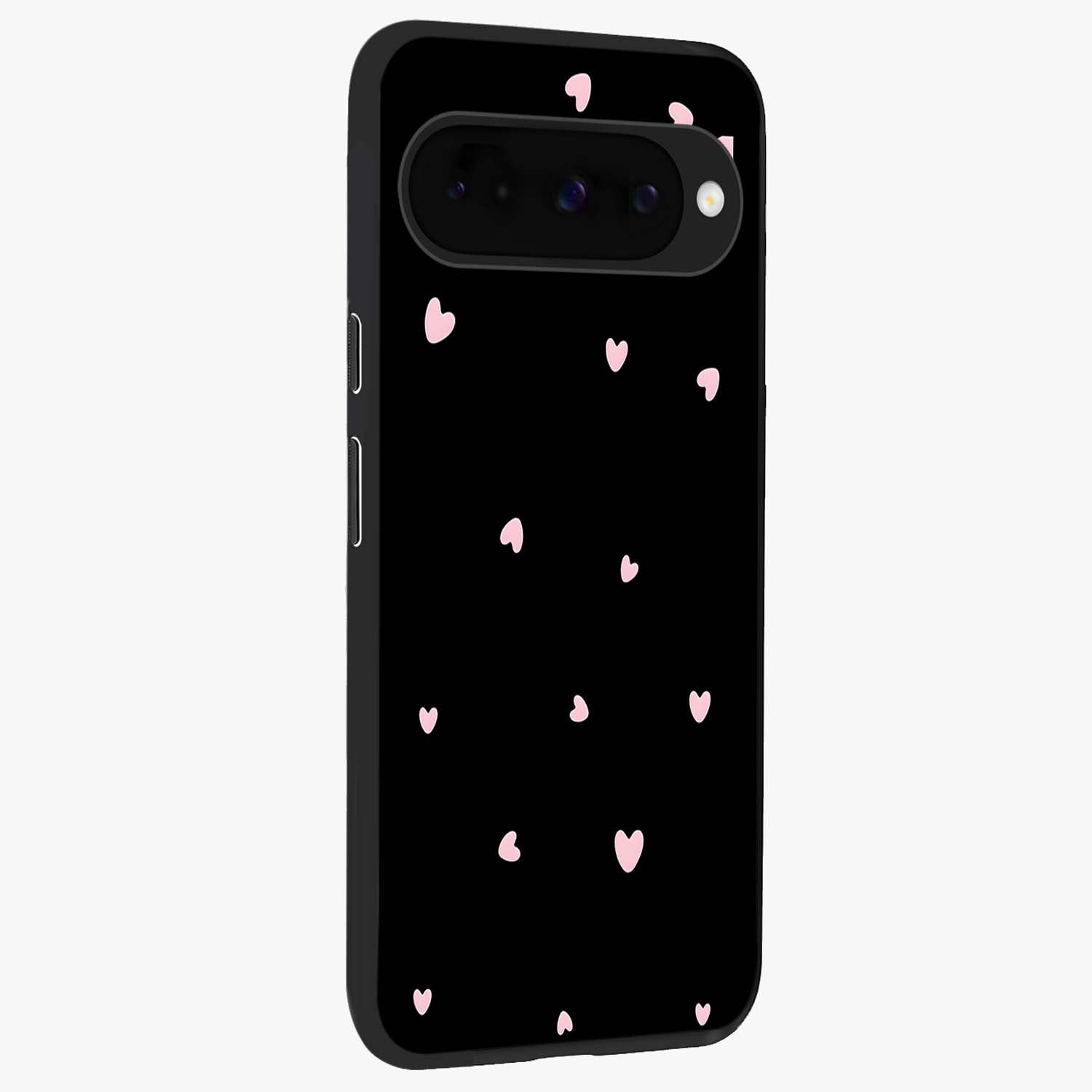 Pink Love Drops Glass Case upright view showcasing charming heart drop artwork with romantic playful theme.