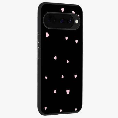 Pink Love Drops Glass Case upright view showcasing charming heart drop artwork with romantic playful theme.