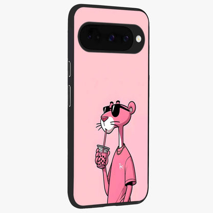 Pink Panther Glass Case upright view showcasing fun animated artwork with stylish retro cartoon theme.