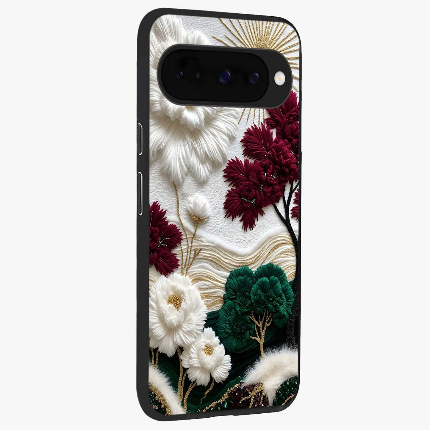 Radiant Bloom Elegance Glass Case upright view showcasing decorative flower artwork with refined botanical theme.
