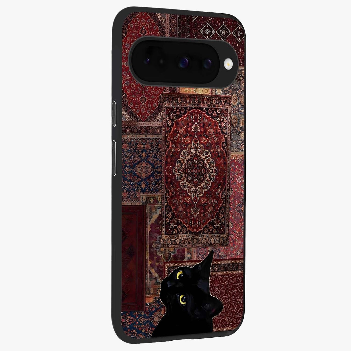 Regal Magic Cat Apple Glass Case upright view showcasing charming cat artwork with playful magical theme.