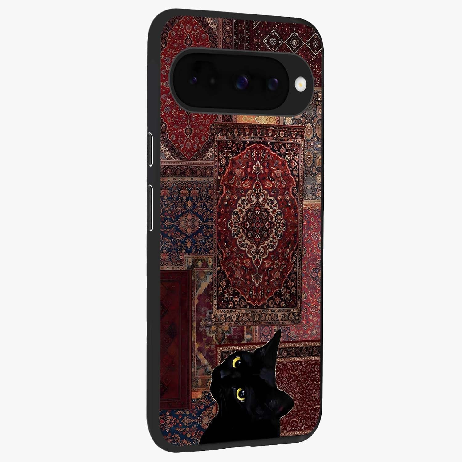 Regal Magic Cat Apple Glass Case upright view showcasing charming cat artwork with playful magical theme.