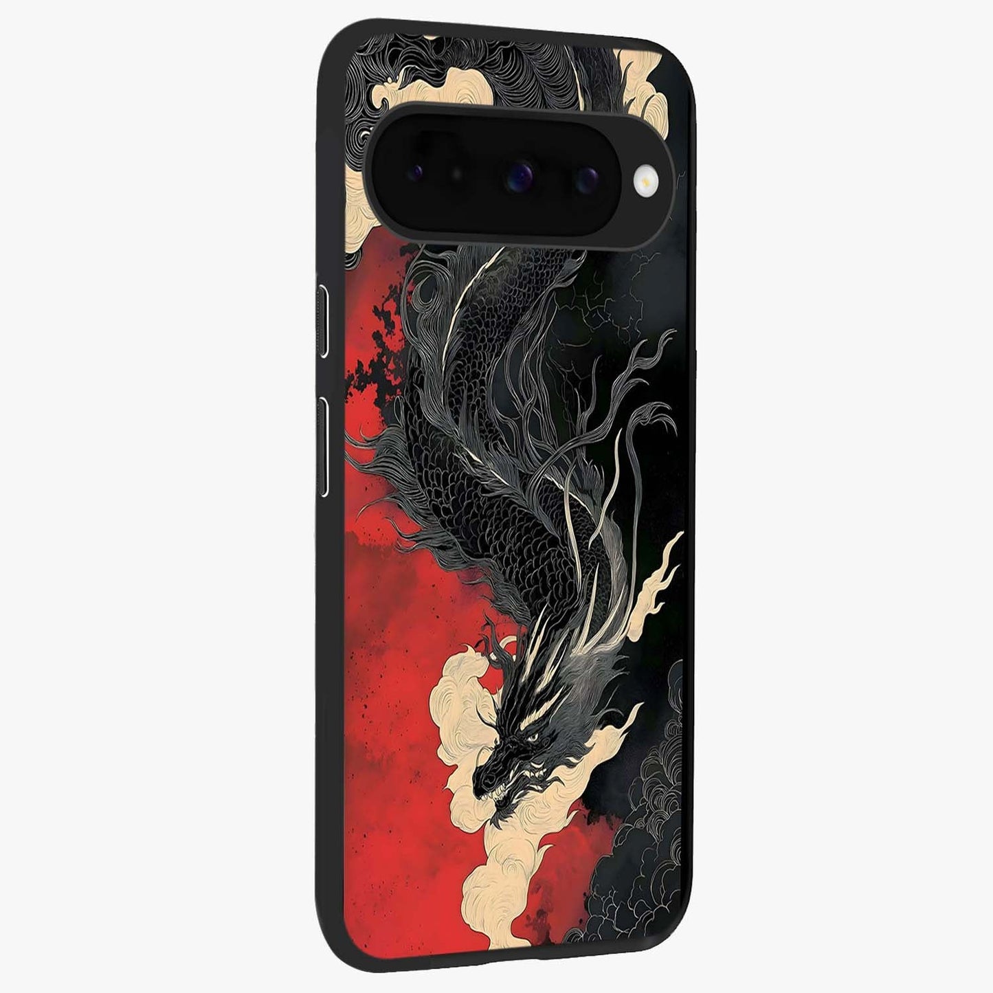 Shadow Dragon Fury Glass Case upright view showcasing intense dragon artwork with dramatic shadow theme.
