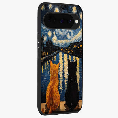 Starry River Cats Glass Case upright view showcasing adorable cat artwork with magical river and stars theme.