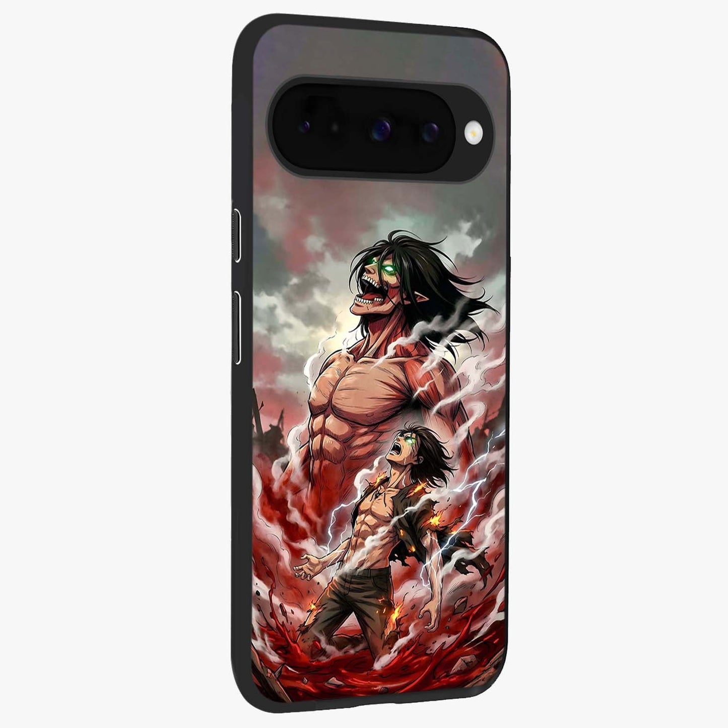 Titan Awakening Fury Glass Case upright view showcasing intense titan artwork with epic fantasy theme.