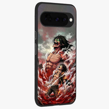 Titan Awakening Fury Glass Case upright view showcasing intense titan artwork with epic fantasy theme.