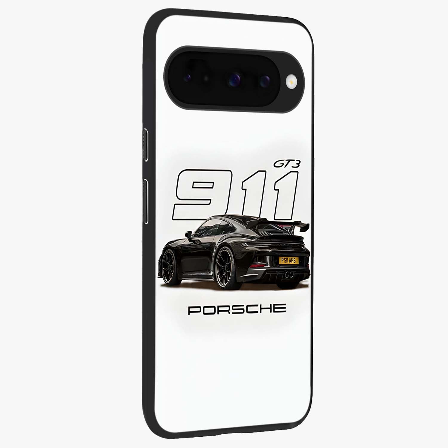 Turbo Legacy Icon Glass Case upright view showcasing bold racing inspired artwork with classic car theme.