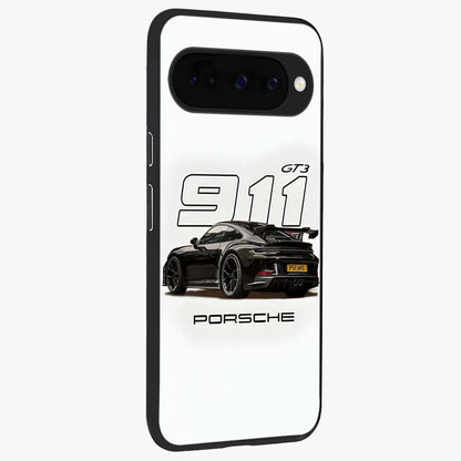 Turbo Legacy Icon Glass Case upright view showcasing bold racing inspired artwork with classic car theme.
