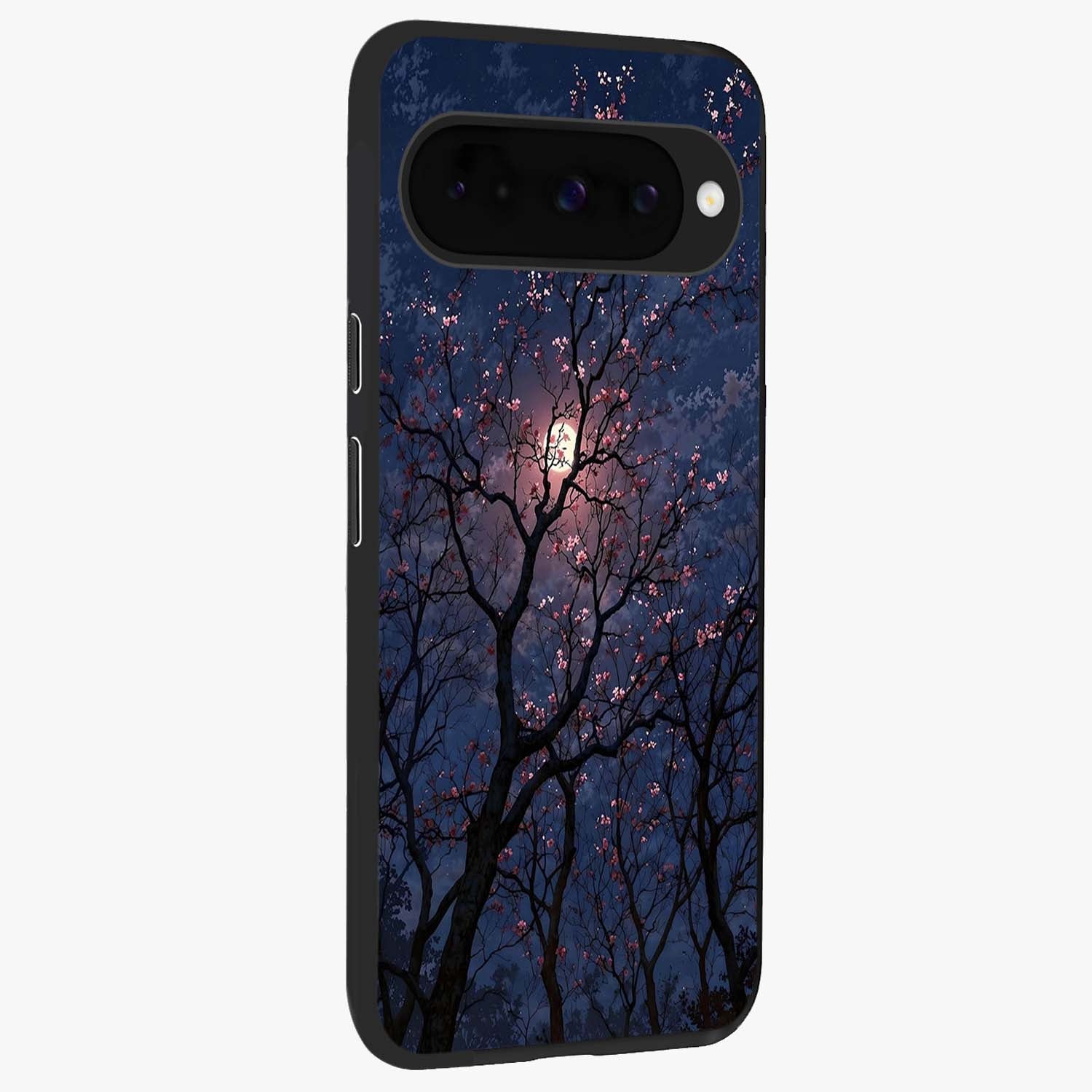Twilight Sakura Serenade Glass Case upright view showcasing beautiful cherry blossom artwork with serene evening theme.