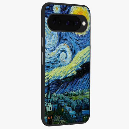 Van Gogh Art Glass Case upright view showcasing expressive painting style artwork with timeless artistic theme.
