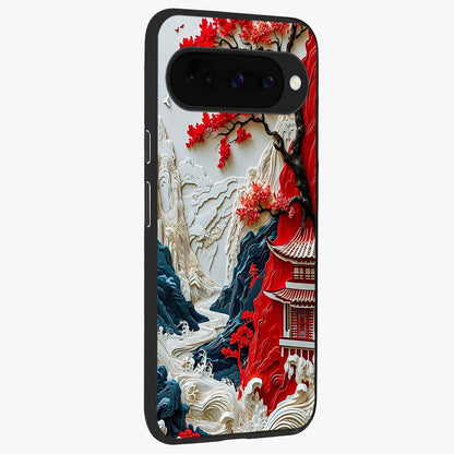 Whispers Of Sakura Waves Glass Case upright view showcasing delicate cherry blossom artwork with elegant nature theme.