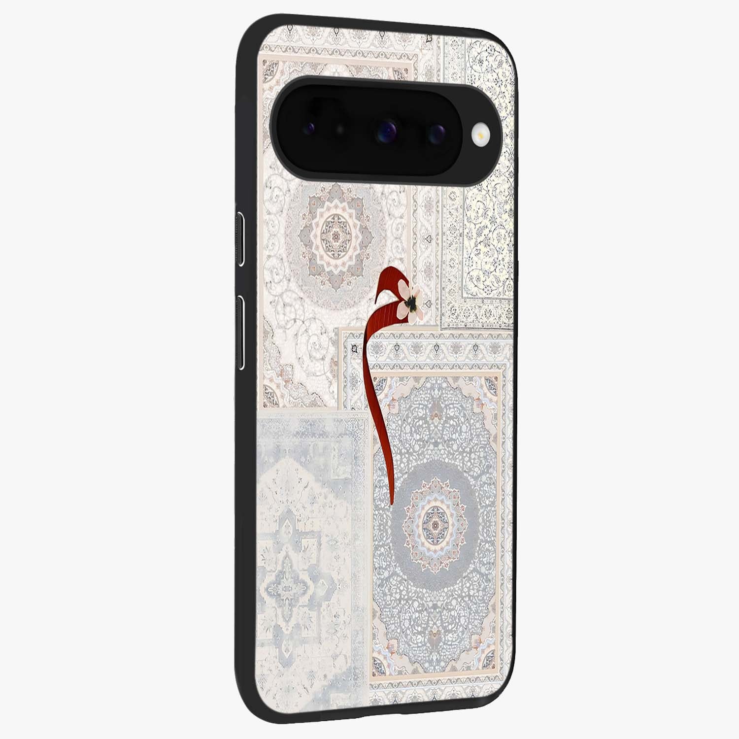 White Aesthetic Bow Glass Case upright view showcasing delicate ribbon bow artwork with cute minimalist theme.