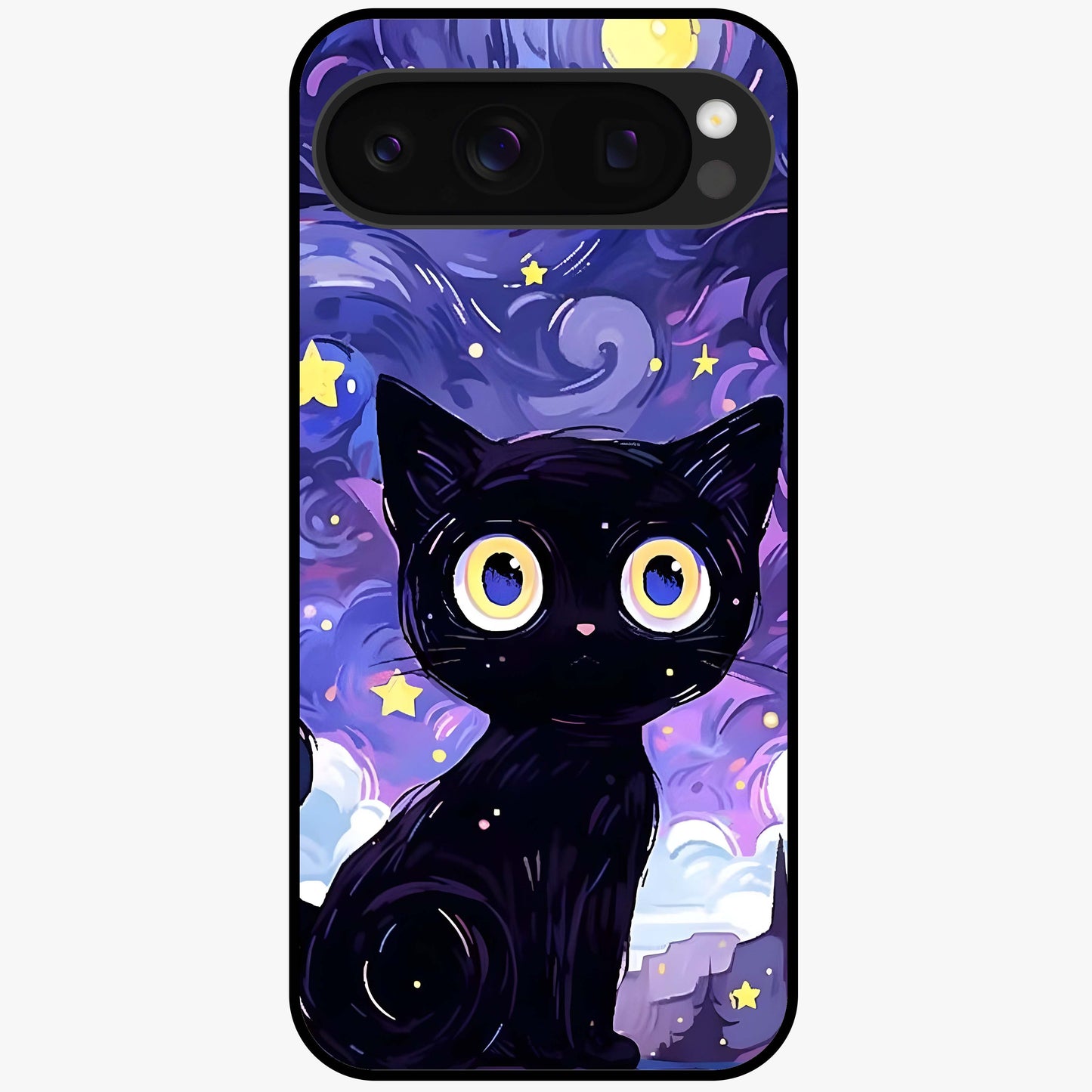 Abstract Cat Art Glass Case showing flat back view with artistic cat illustration and glossy glass finish.