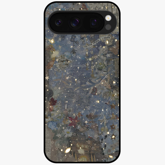 Aesthetic Astrolophia Glass Case showing flat back view with dreamy aesthetic design and glossy glass finish.