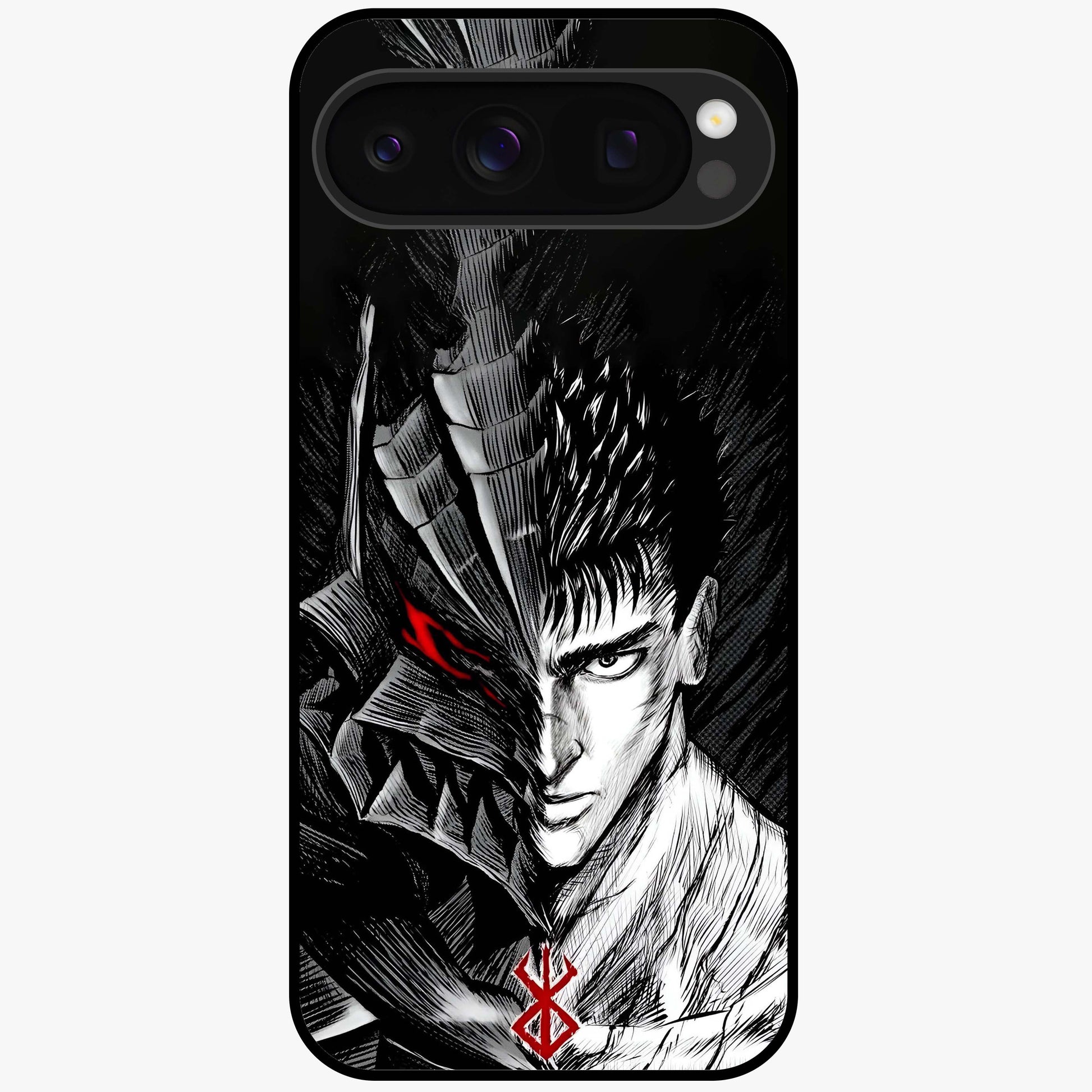 Berserker Blood Oath Glass Case showing flat back view with fierce warrior inspired artwork and glossy glass finish.